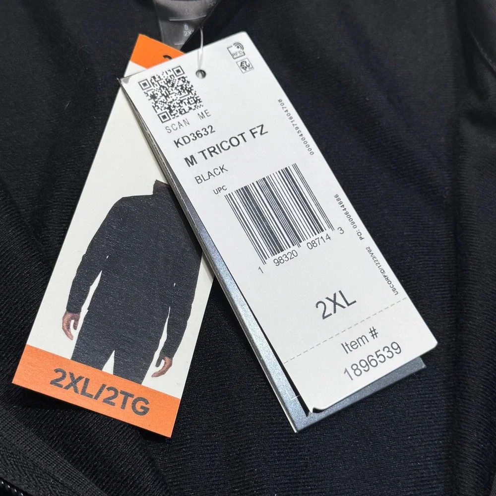 Adidas Men's XXL Tricot Track Jacket Black Full Zip Stand Collar Lightweight NWT